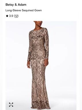 Betsy & Adam Long Sleeve Sequined Gown Formal Cocktail Party Rose Gold Size 8
